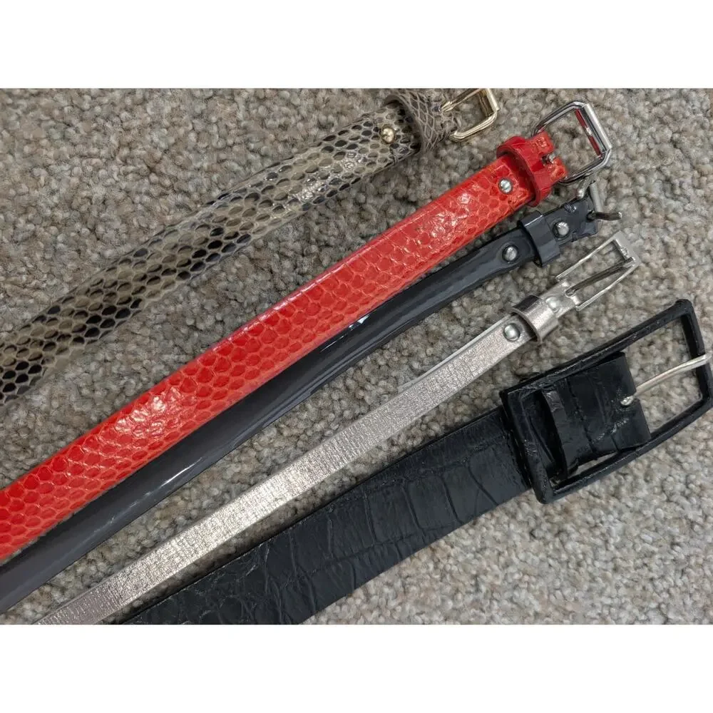 Ann Taylor Belt Lot 5 Skinny Black Reversible Metallic Snake Print Statement...
